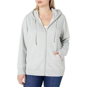 Women’s Light Grey Fleece Full-Zip Hoodie for Comfort and Style